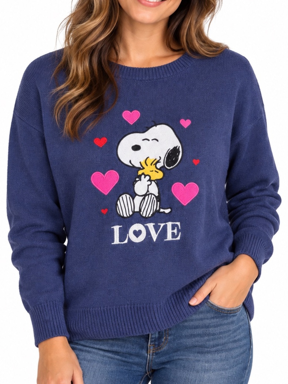 Peanuts Snoopy Woodstock Love Hearts Sweater Blue XL Valentine’s Day
